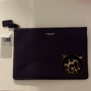 Coach Leather Pouch Clutch-Violet with Bear. Never been Used